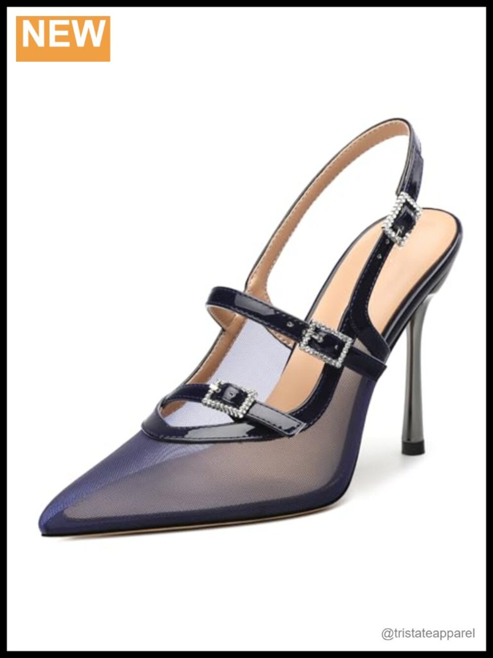 Women's Slingback Heels Pointed Toe Mesh Pumps 3.5 Inch Slip On Party Dress